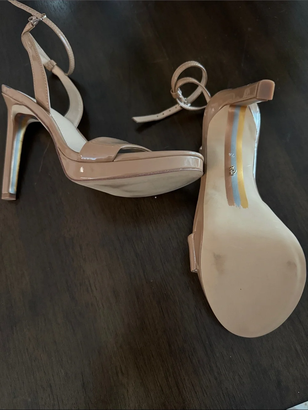 Jessica Simpson Nude Patent Ankle-Strap Stiletto Sandals